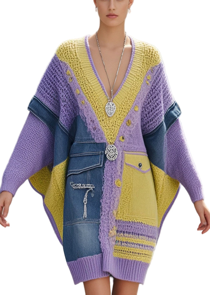 Dames Lange Trui Asymmetrisch Denim Met Batwing Mouwen 0