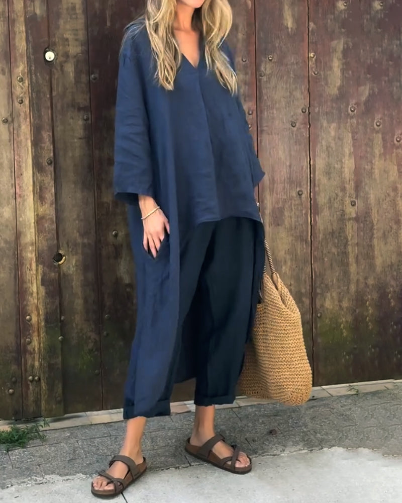Dames Lange Tuniek en Broekset Casual Stijl 1