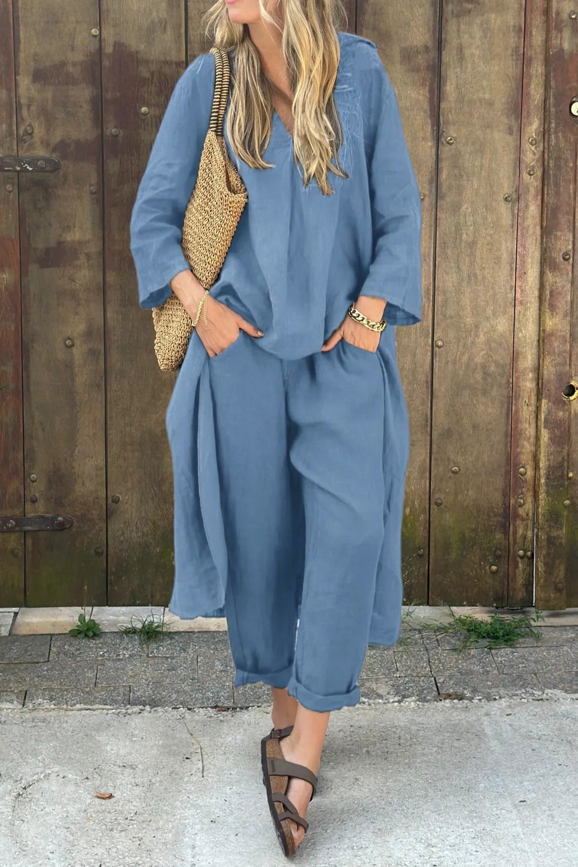 Dames Lange Tuniek en Broekset Casual Stijl 4
