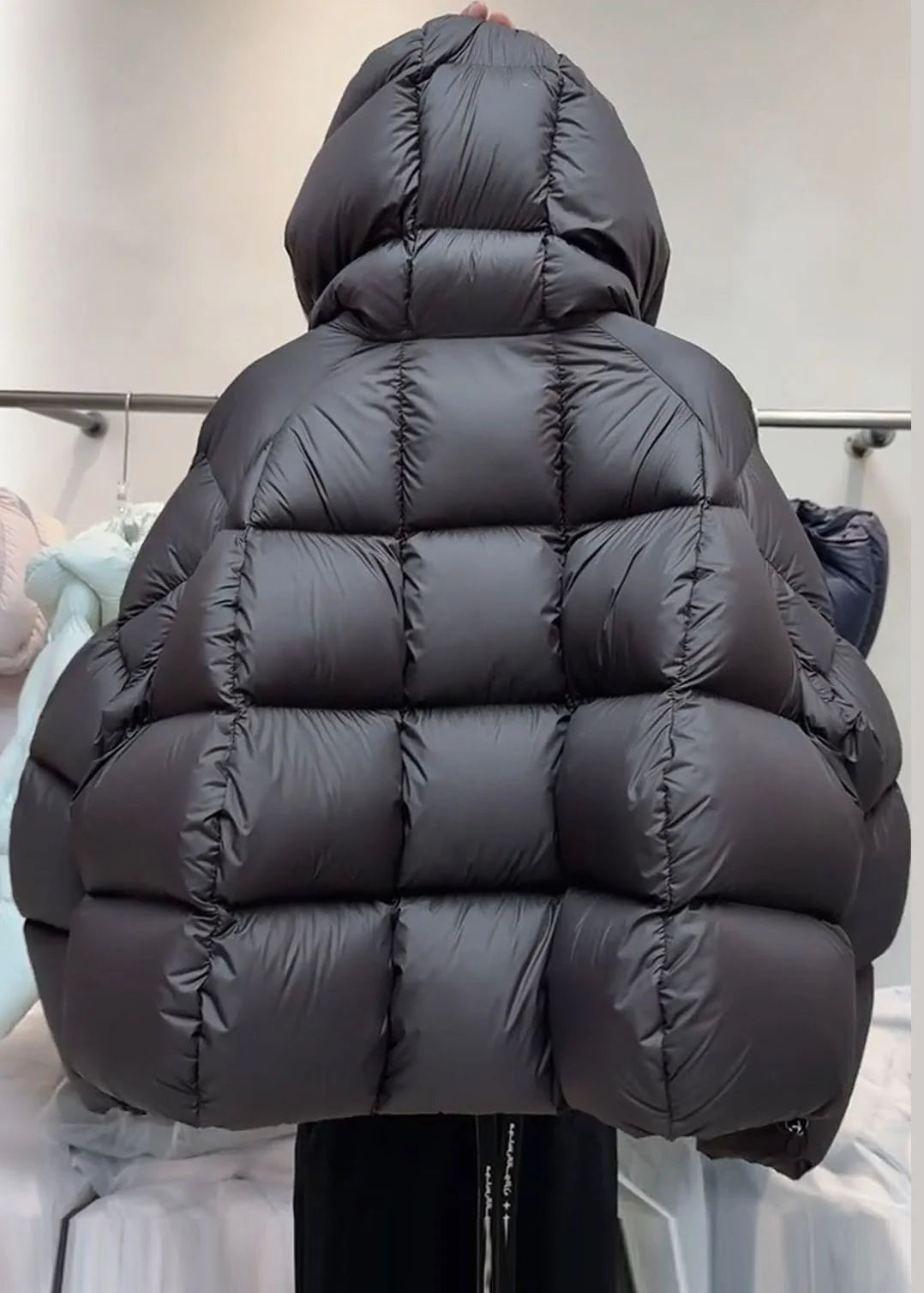Dames Lange Winterjas Geruit Met Capuchon 2