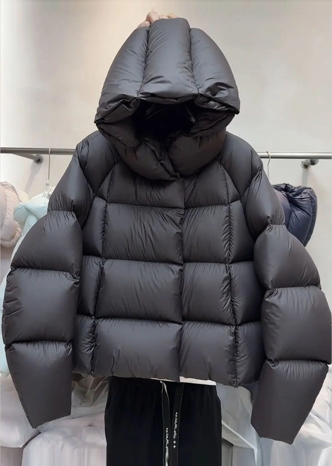 Dames Lange Winterjas Geruit Met Capuchon 4