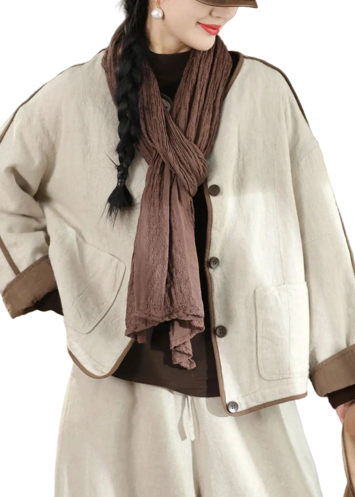 Dames Lange Winterjas Losse Pasvorm Met Patchwork Design 0
