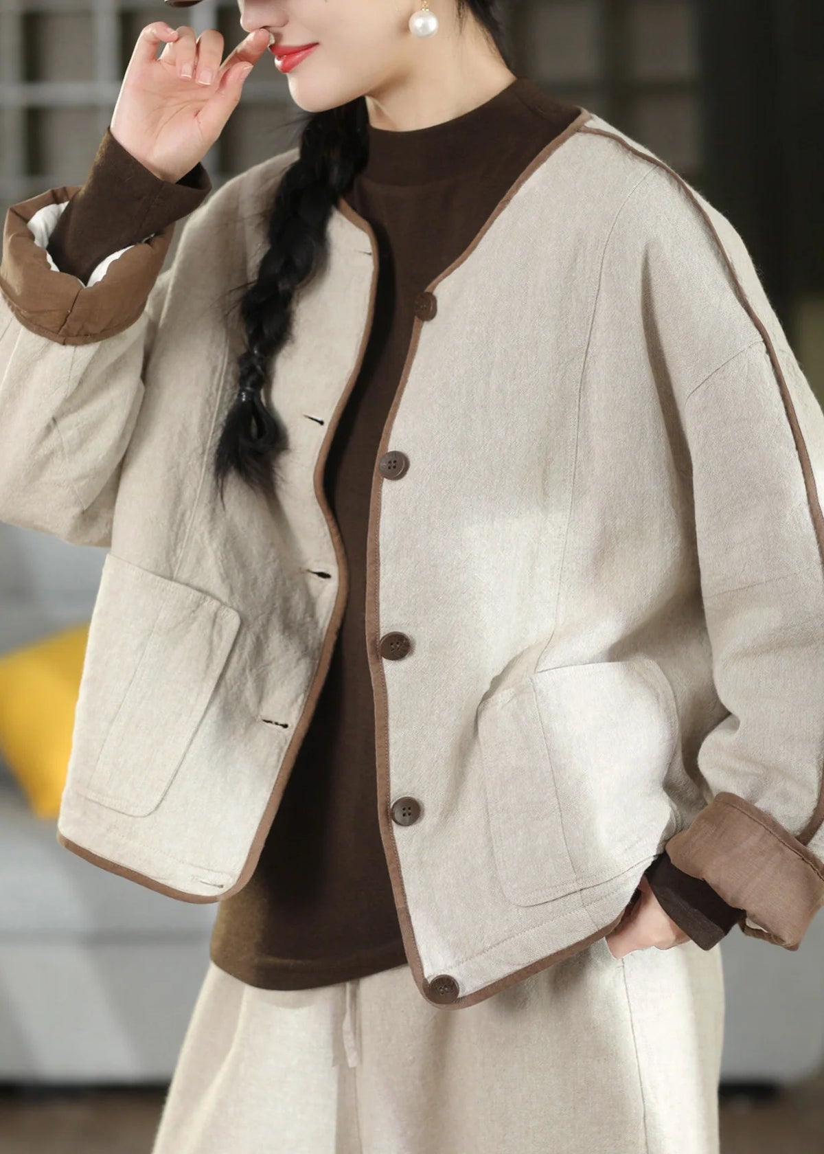Dames Lange Winterjas Losse Pasvorm Met Patchwork Design 1