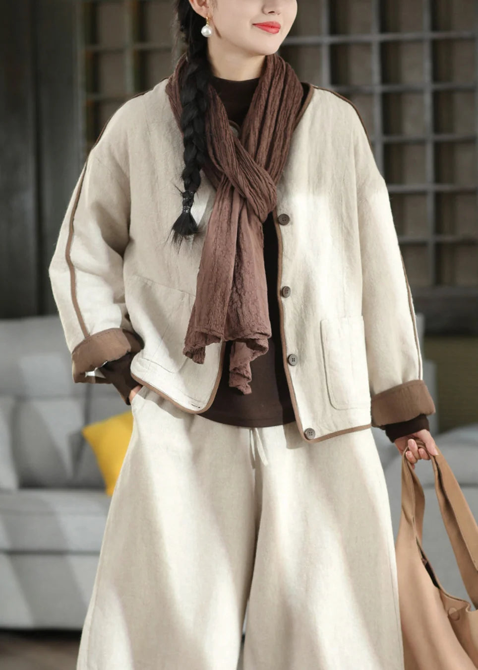 Dames Lange Winterjas Losse Pasvorm Met Patchwork Design 2