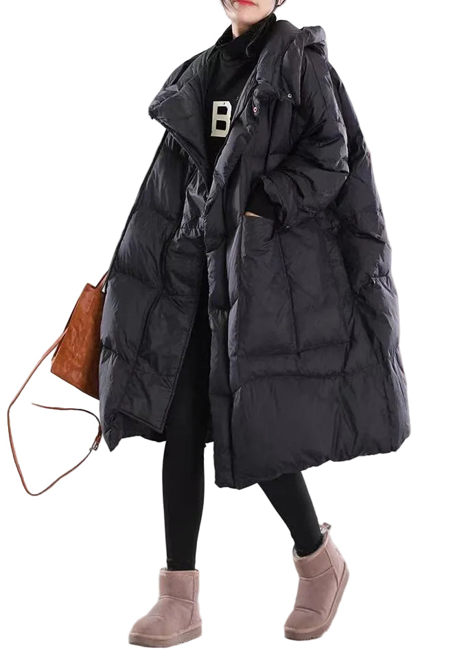 Dames Lange Winterjas Met Capuchon En Patchwork Design 0