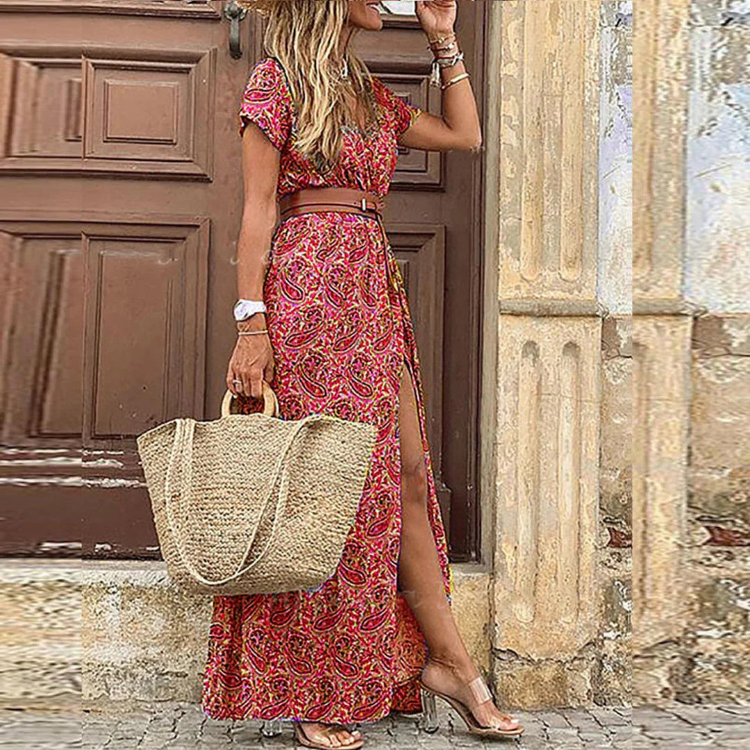 Dames Lange Zomerjurk Boho Stijl met Bijpassende Riem 3