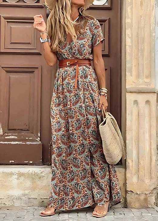 Dames Lange Zomerjurk Boho Stijl met Bijpassende Riem 4