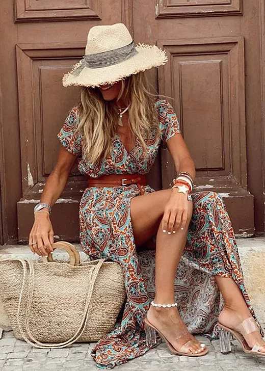 Dames Lange Zomerjurk Boho Stijl met Bijpassende Riem 6