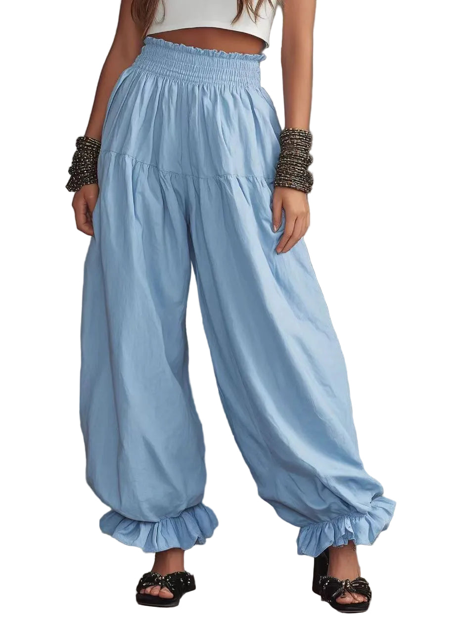 Dames Lantaarnbroek Casual Met Ruches En Elastische Taille 0