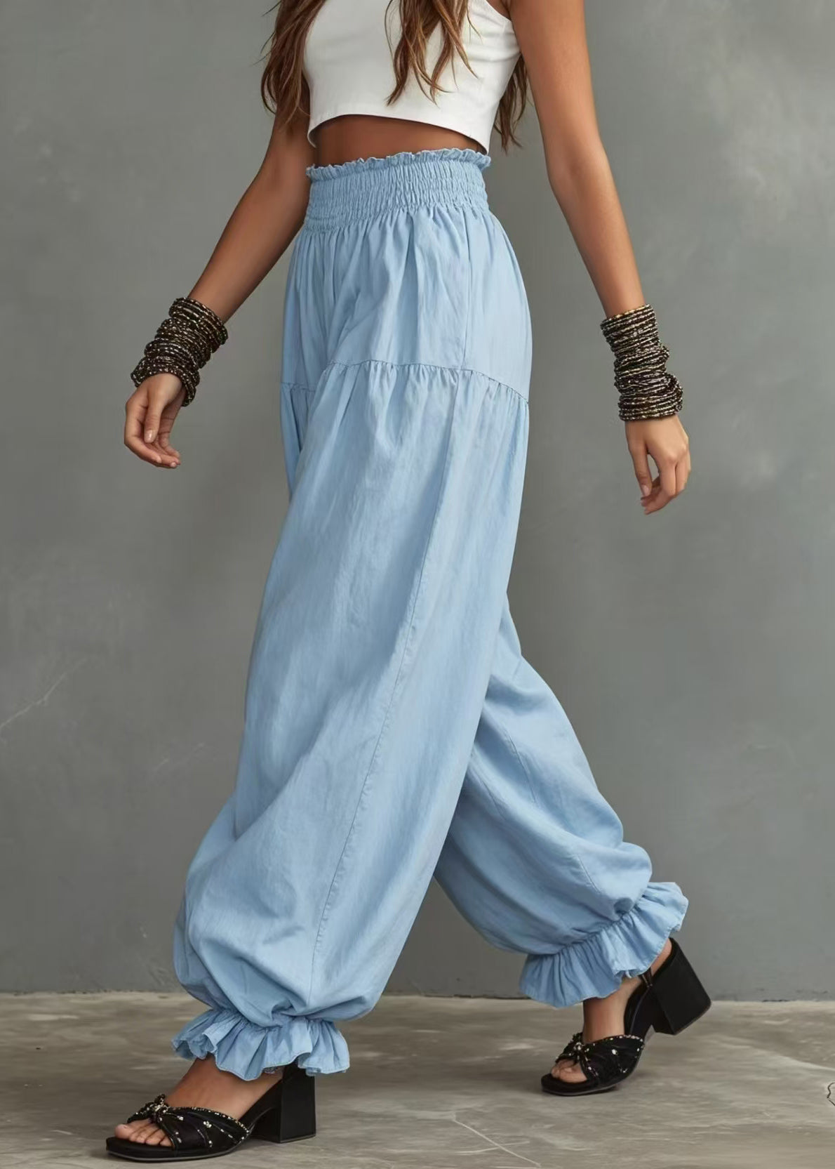 Dames Lantaarnbroek Casual Met Ruches En Elastische Taille 2