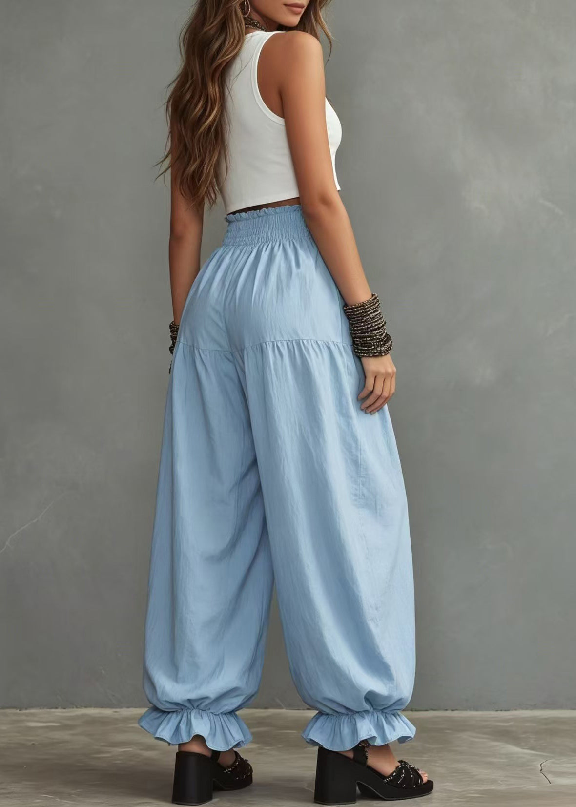 Dames Lantaarnbroek Casual Met Ruches En Elastische Taille 3