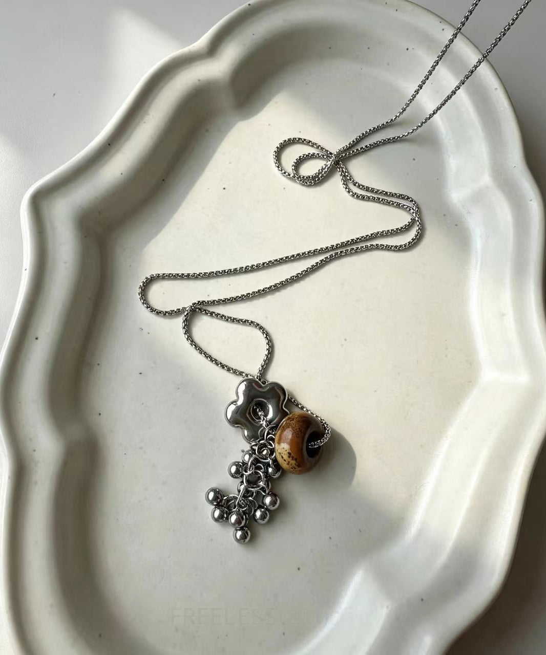 Dames Lariat Ketting Natuursteen Titanium Stijlvol 3