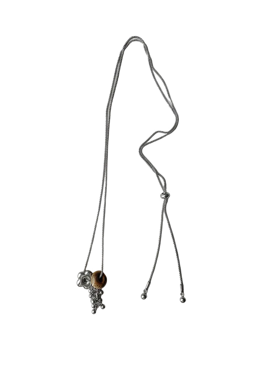 Dames Lariat Ketting Natuursteen Titanium Stijlvol 4