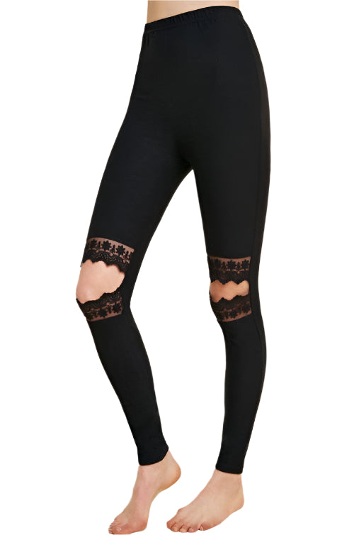 Dames Leggings Met Kantuitsnijding Zwart 0