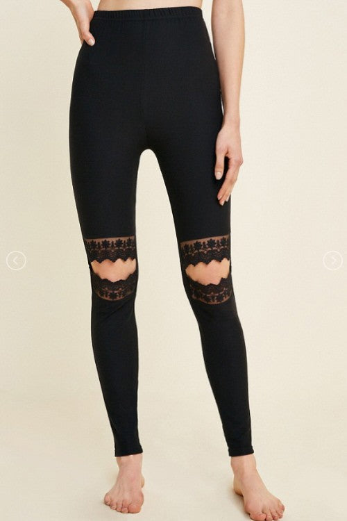 Dames Leggings Met Kantuitsnijding Zwart 1