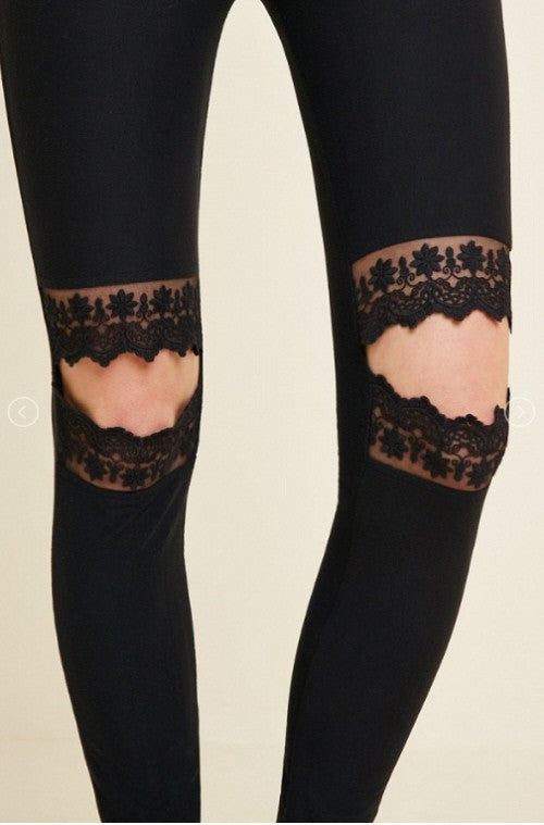 Dames Leggings Met Kantuitsnijding Zwart 3