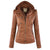 Dames Leren Jas Korte Stijl met Afneembare Capuchon en Thermische Voering 0