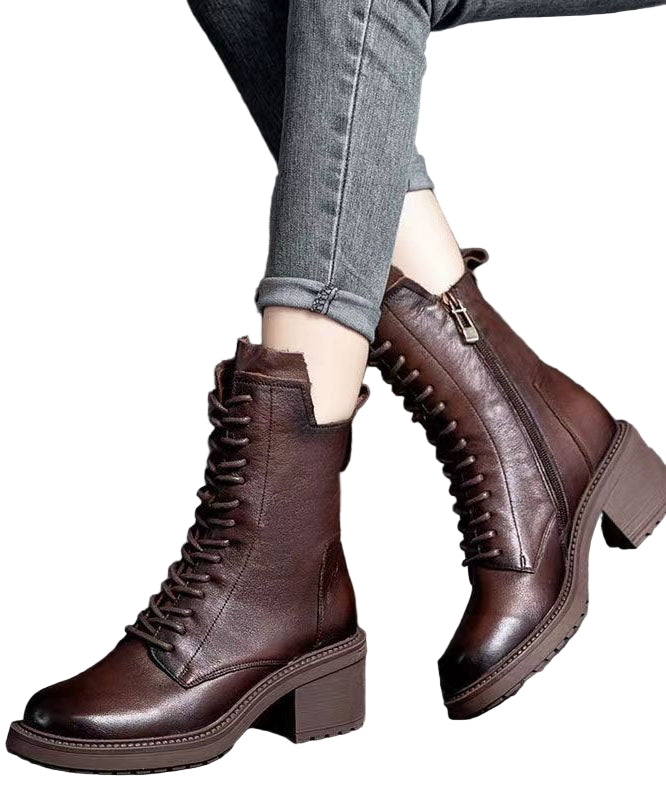 Dames Leren Laarzen met Vetersluiting en Ritssluiting 0