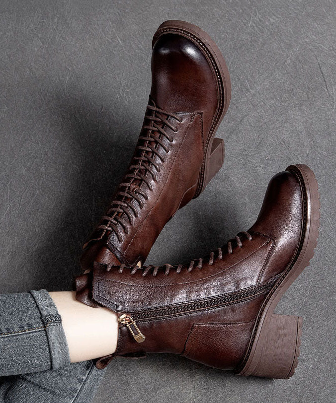 Dames Leren Laarzen met Vetersluiting en Ritssluiting 2