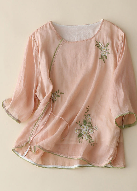 Dames Linnen Blousetop Retro Geborduurd Met Chinese Knopen 1