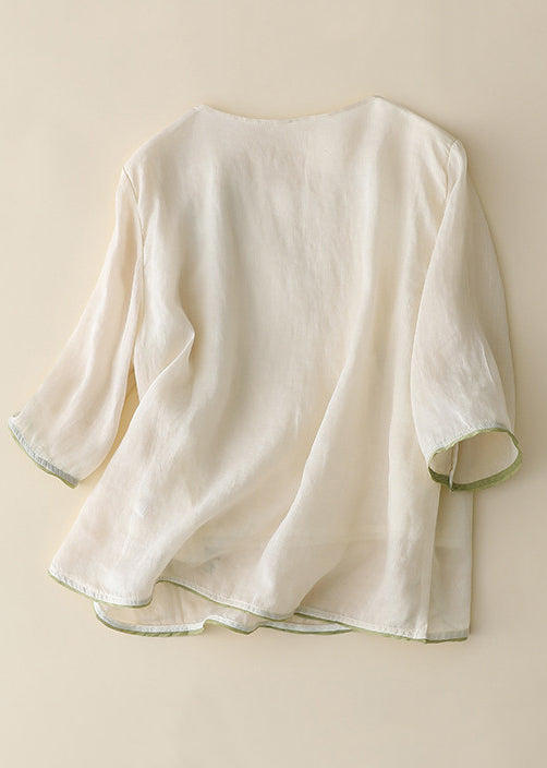 Dames Linnen Blousetop Retro Geborduurd Met Chinese Knopen 2