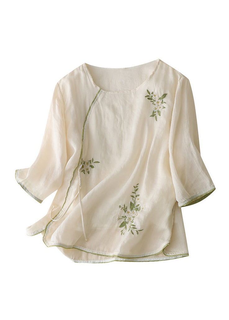 Dames Linnen Blousetop Retro Geborduurd Met Chinese Knopen 4