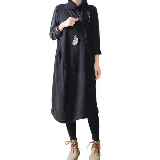 Dames Linnen Jurk Met Schouderrits Patchwork Stijl 0