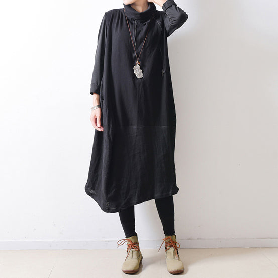 Dames Linnen Jurk Met Schouderrits Patchwork Stijl 1