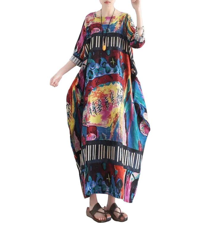 Dames Linnen Jurk Oversized Kaftan Stijl 0