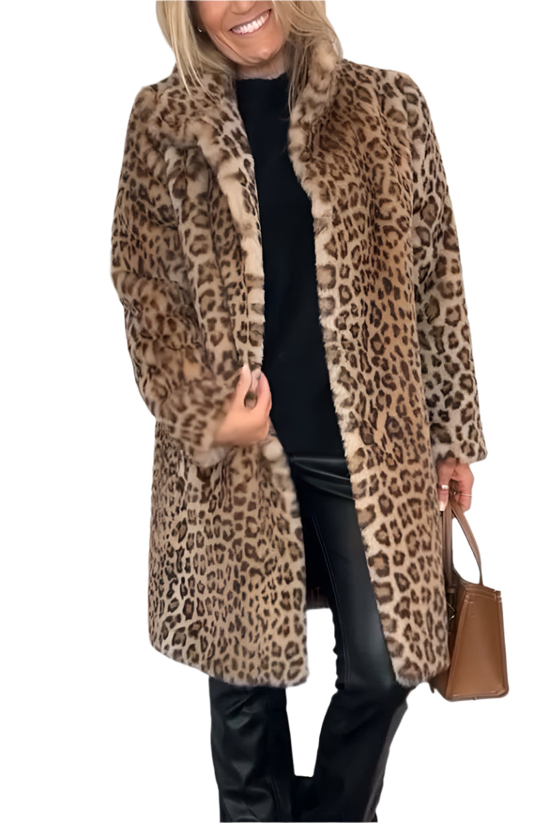 Dames Luxe Leopard Coat Chique Stijl 0