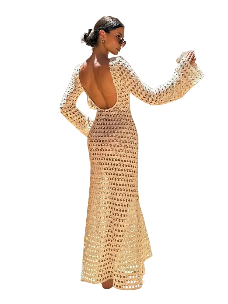 Dames Maxi-jurk Lange Mouwen Met Bell Sleeve 0