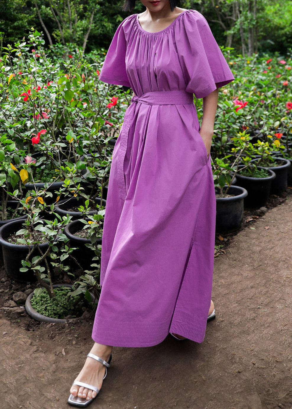 Dames Maxi-jurk Losvallend Zomerstijl met O-hals en Zijdelingse Openingen 3