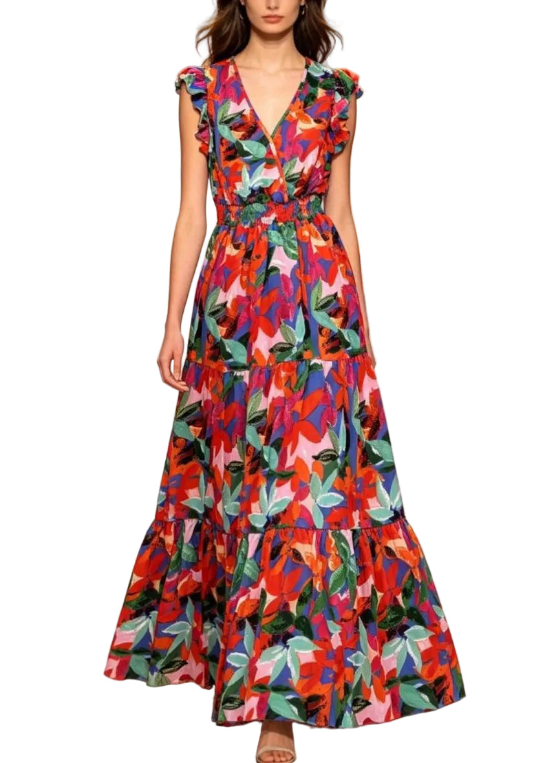 Dames Maxi-jurk Met Ruches En Mouwloos Design 0