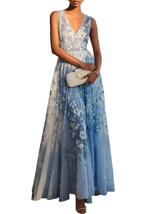 Dames Maxi-jurk Mouwloos V-hals Patchwork Print 0