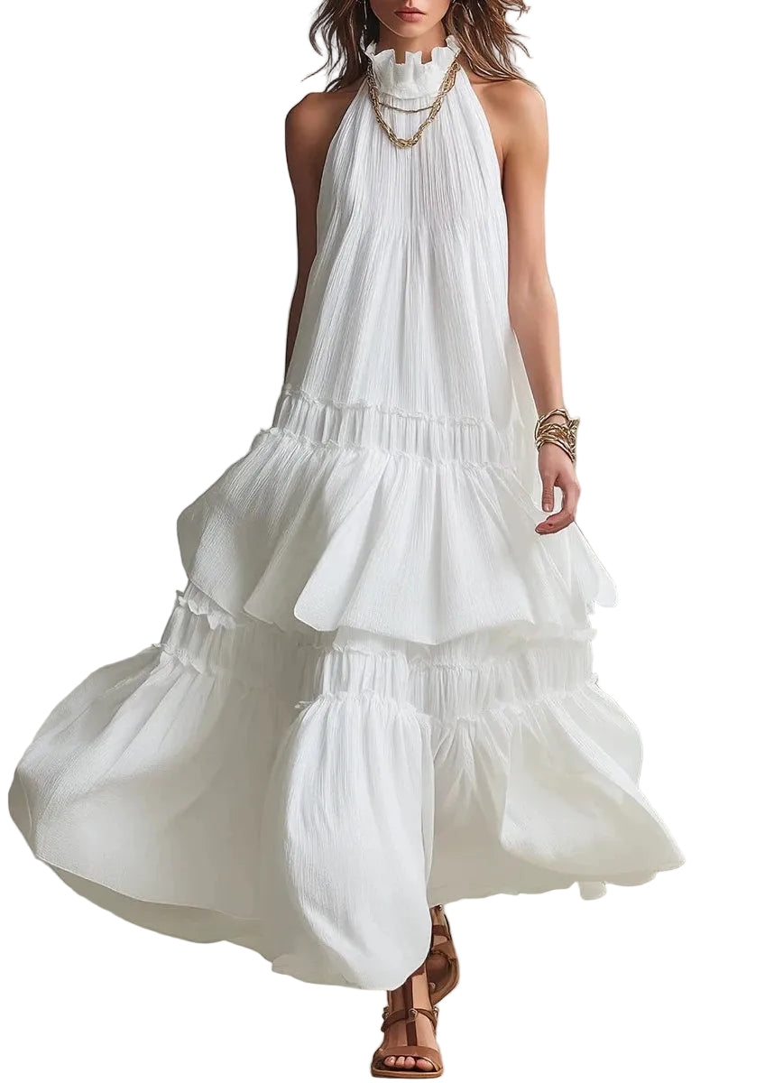 Dames Maxi-jurk Mouwloos met Ruches en Patchwork 0