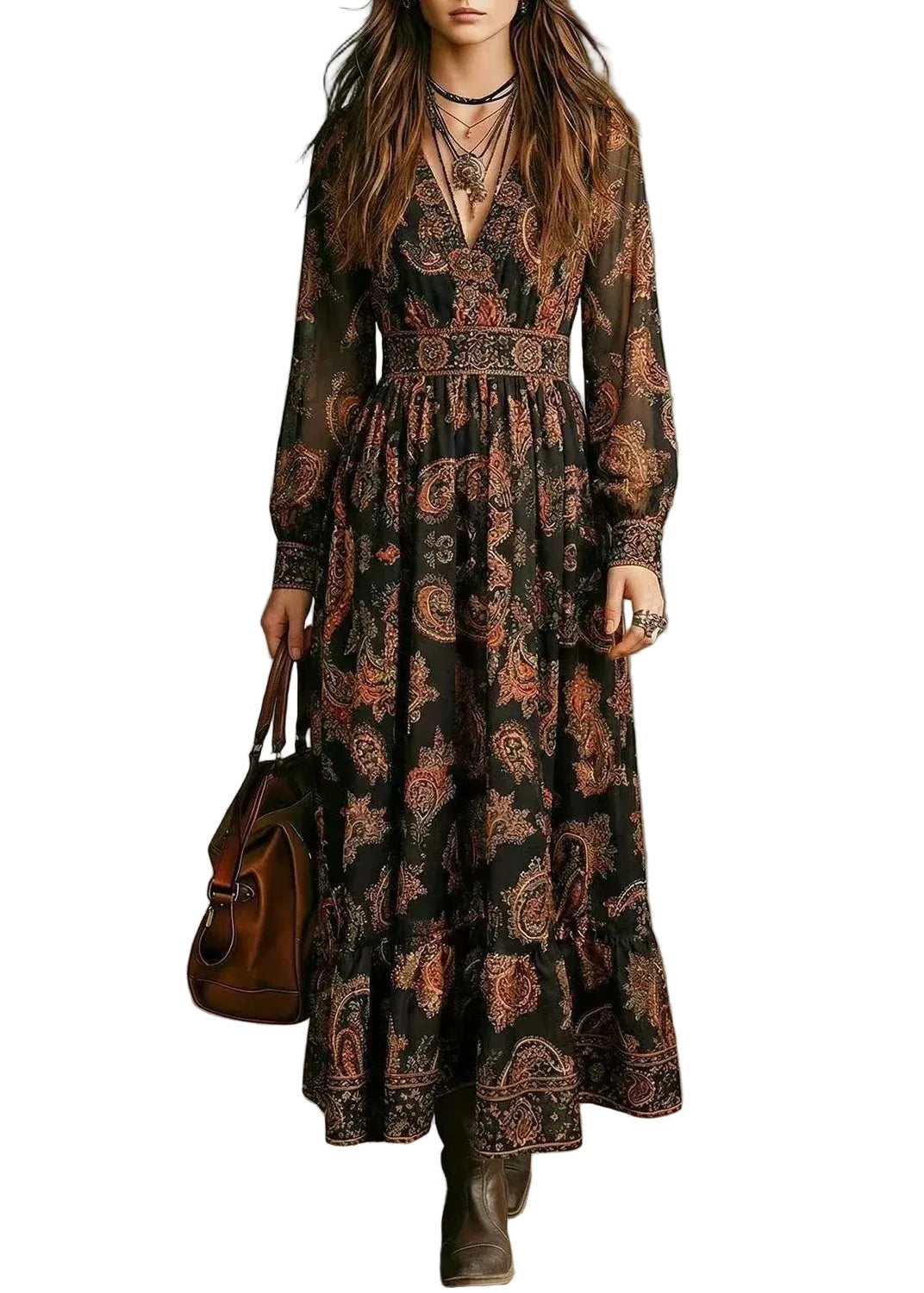 Dames Maxi-jurk V-hals Print Herfststijl 0