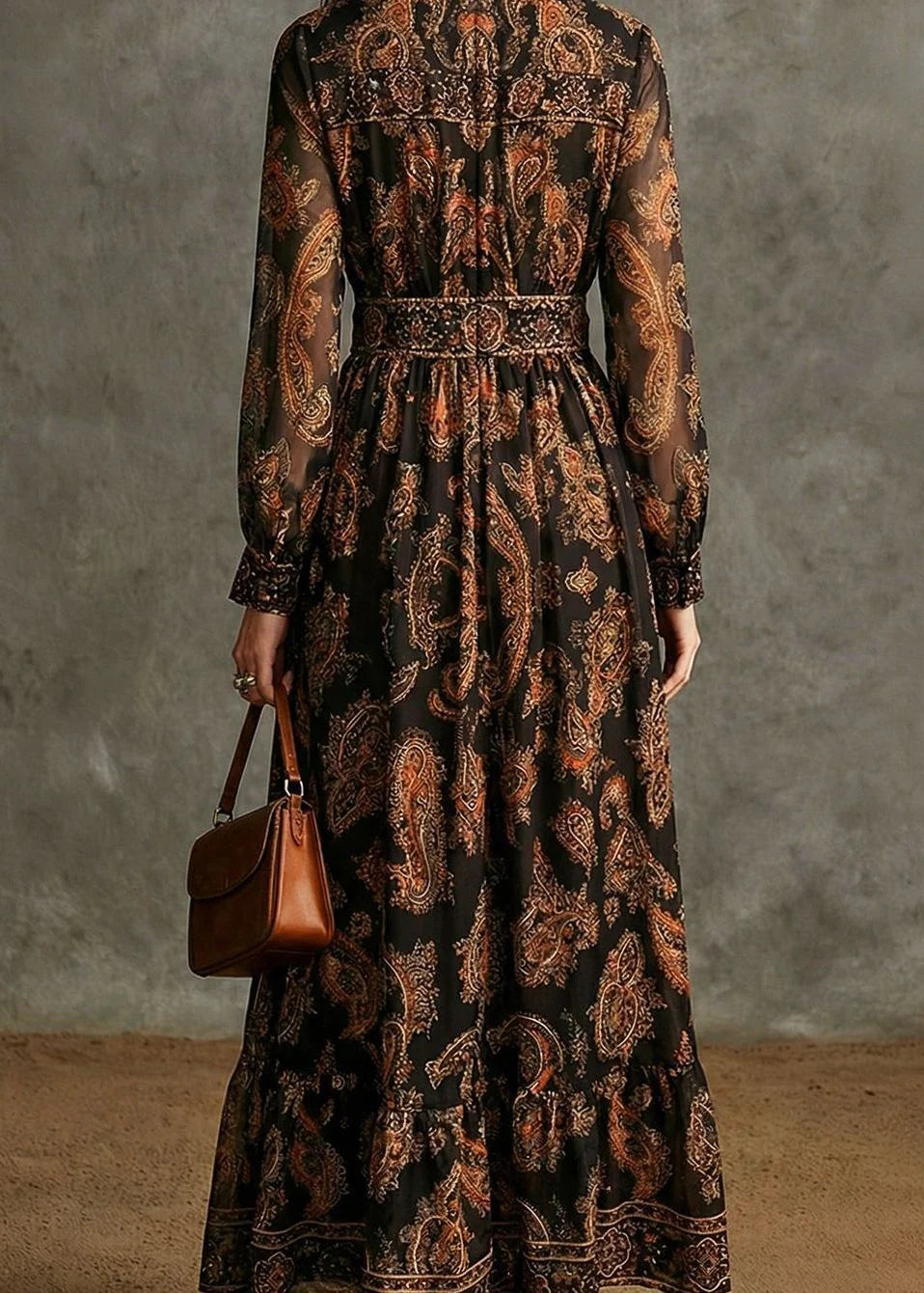 Dames Maxi-jurk V-hals Print Herfststijl 4