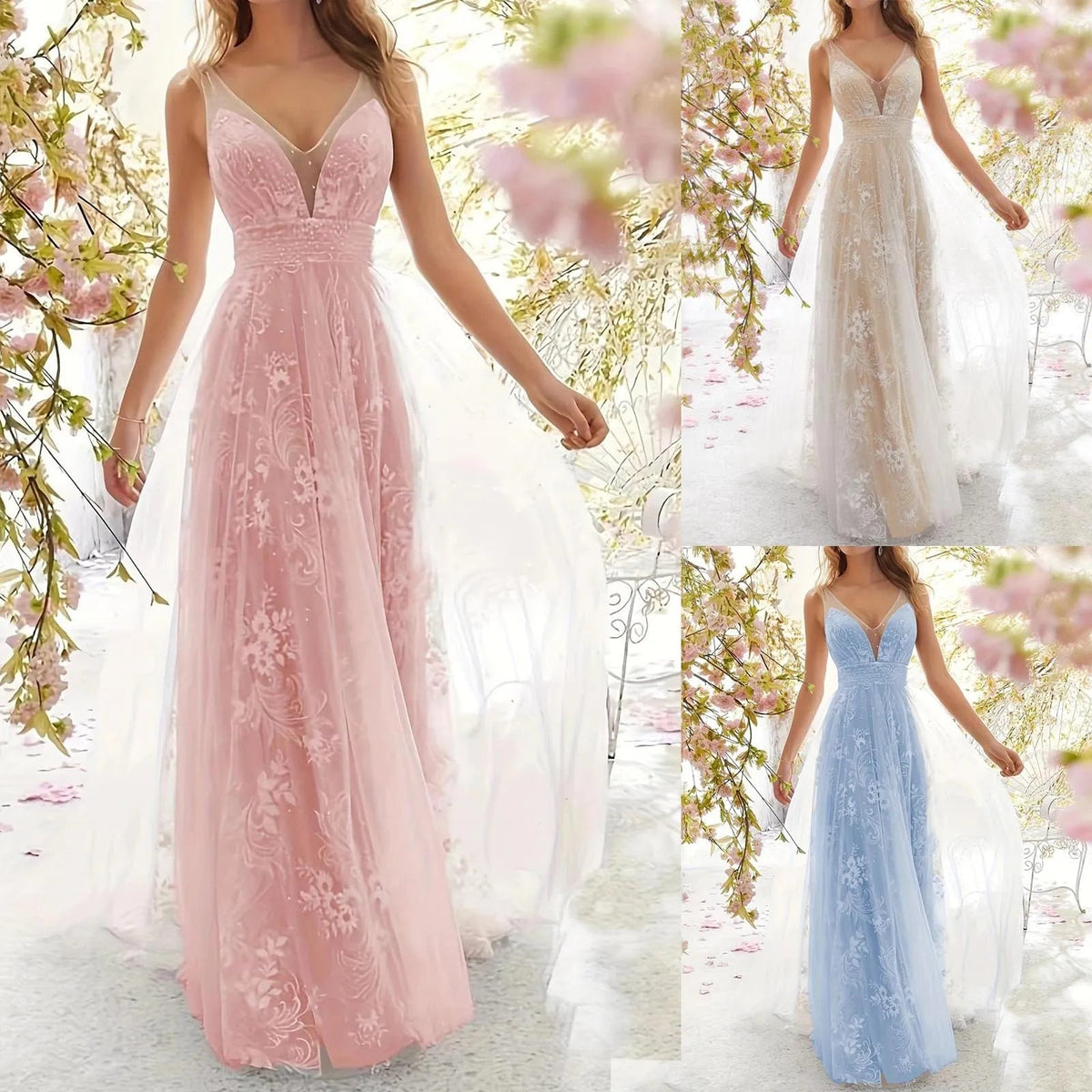 Dames Maxi-jurk V-hals met Kanten Details 7