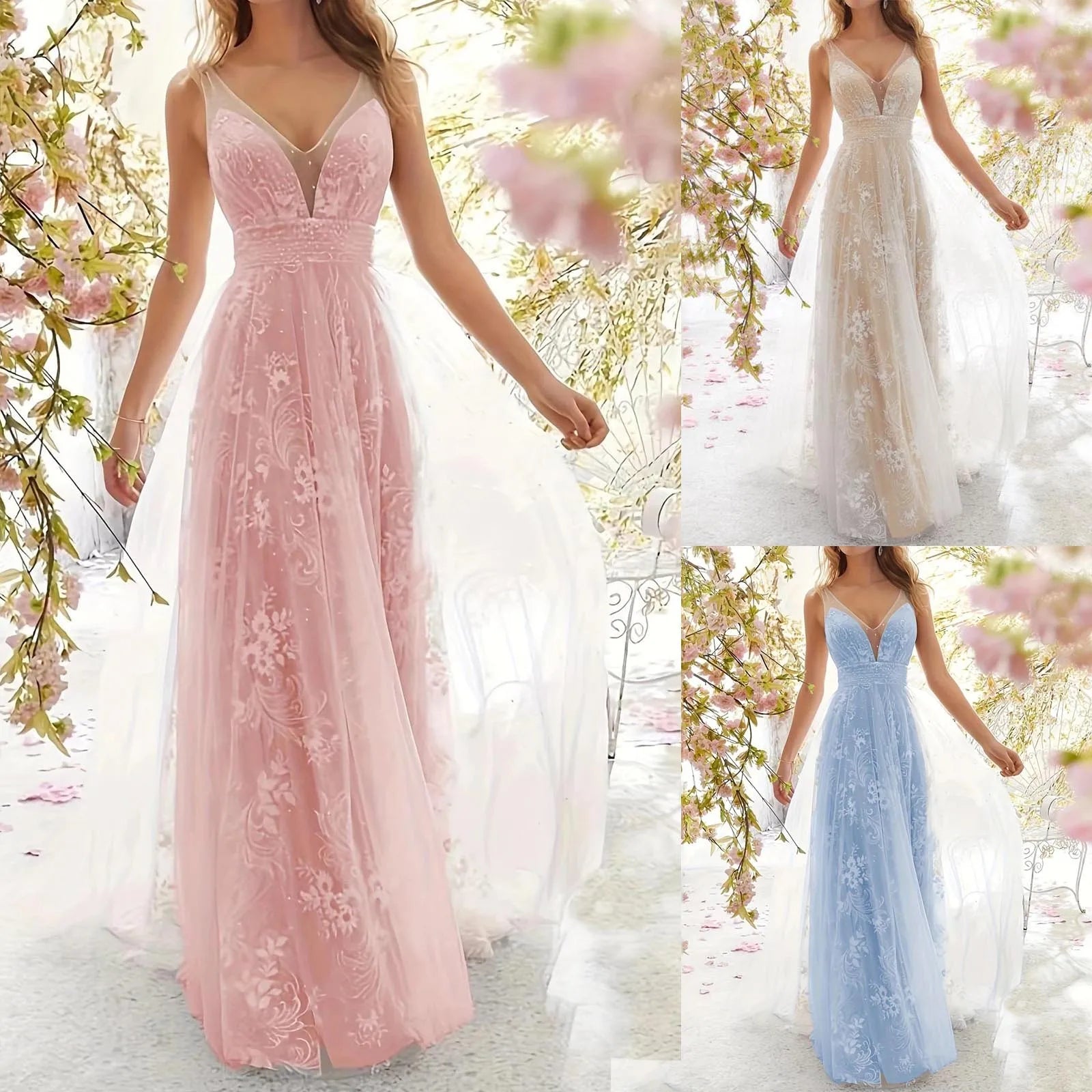 Dames Maxi-jurk V-hals met Kanten Details 7