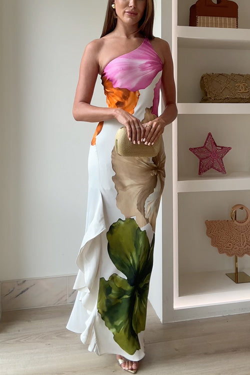 Dames Maxi-jurk met Eén Schouder en Gedrapeerde Ruches 6