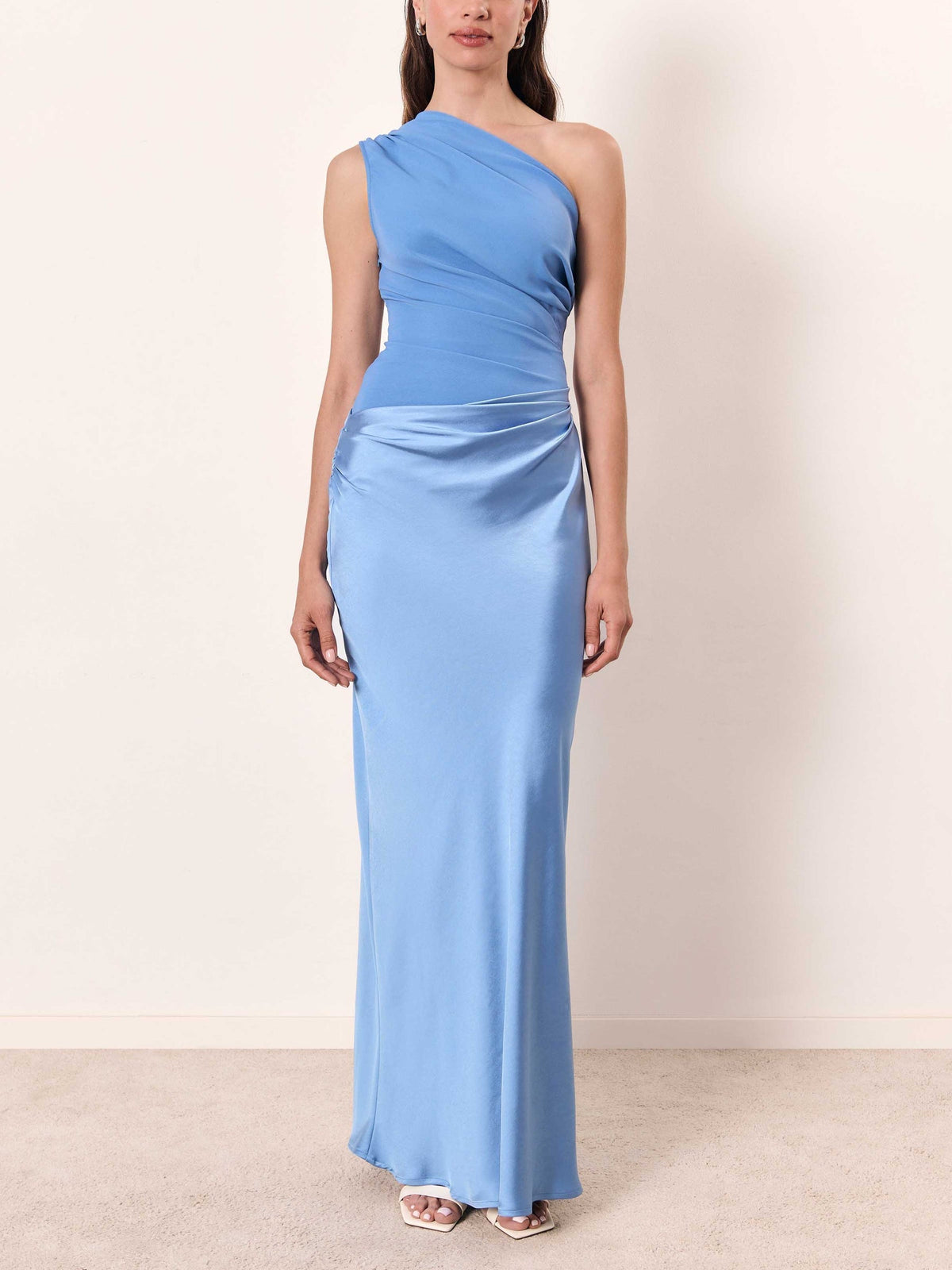 Dames Maxi-jurk met Eén Schouder en Geplooide Details 8