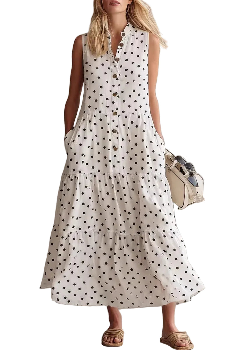 Dames Maxi-jurk met O-hals en Stippenprint 0