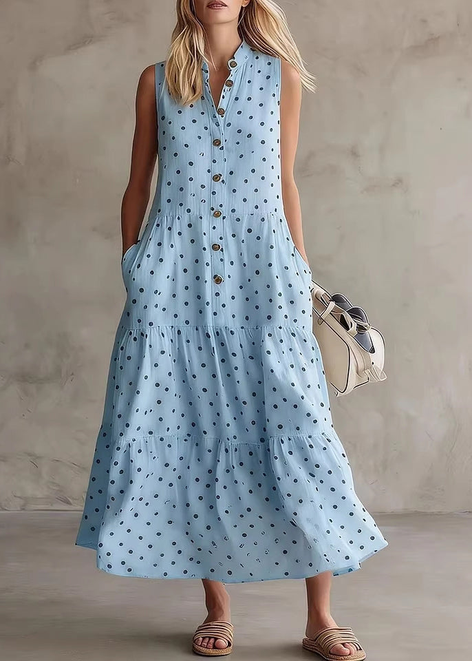 Dames Maxi-jurk met O-hals en Stippenprint 1