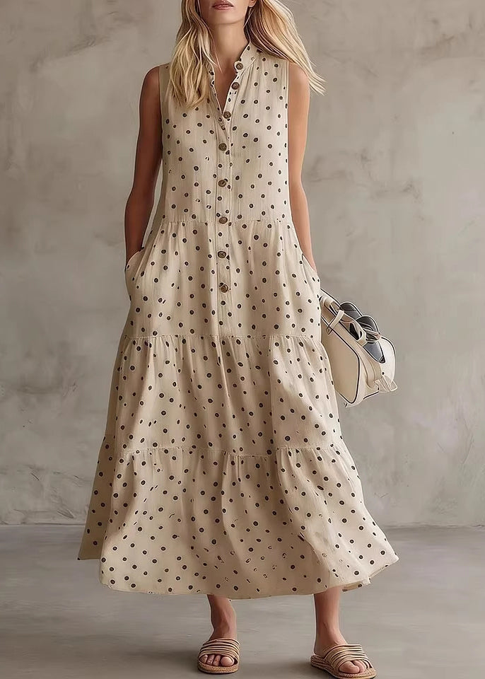 Dames Maxi-jurk met O-hals en Stippenprint 2