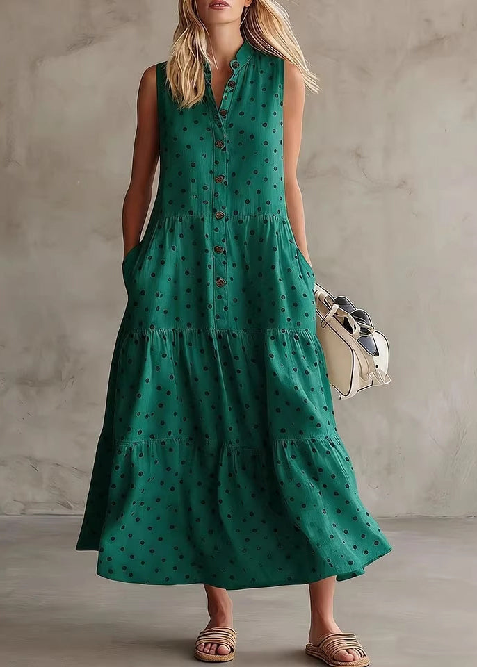 Dames Maxi-jurk met O-hals en Stippenprint 3