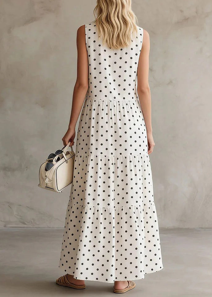 Dames Maxi-jurk met O-hals en Stippenprint 4