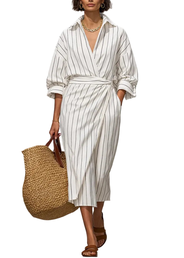 Dames Maxi-jurk met Peter Pan-kraag en Korte Mouwen Casual Stijl 0