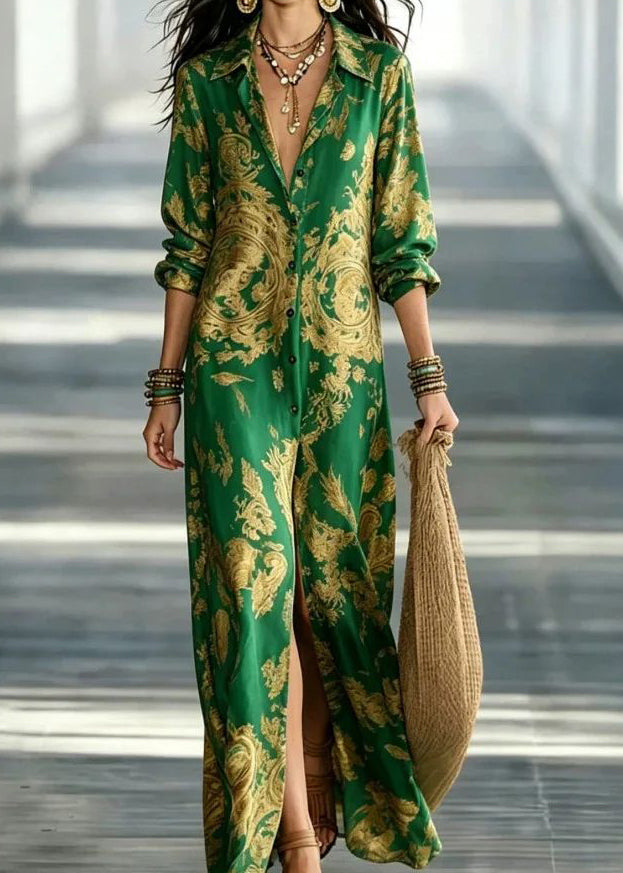 Dames Maxi-jurk met Peter Pan-kraag en Print 1