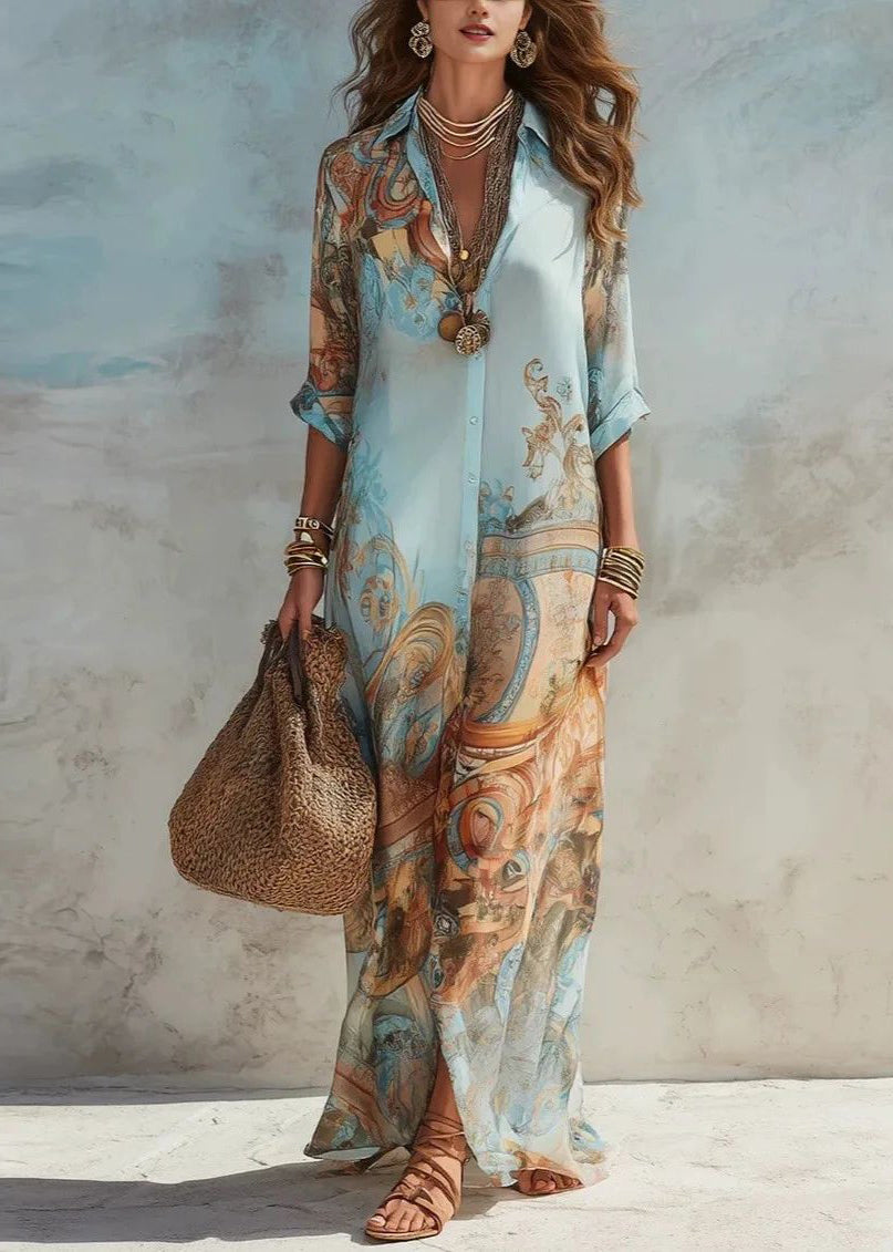 Dames Maxi-jurk met Peter Pan-kraag en Print 2