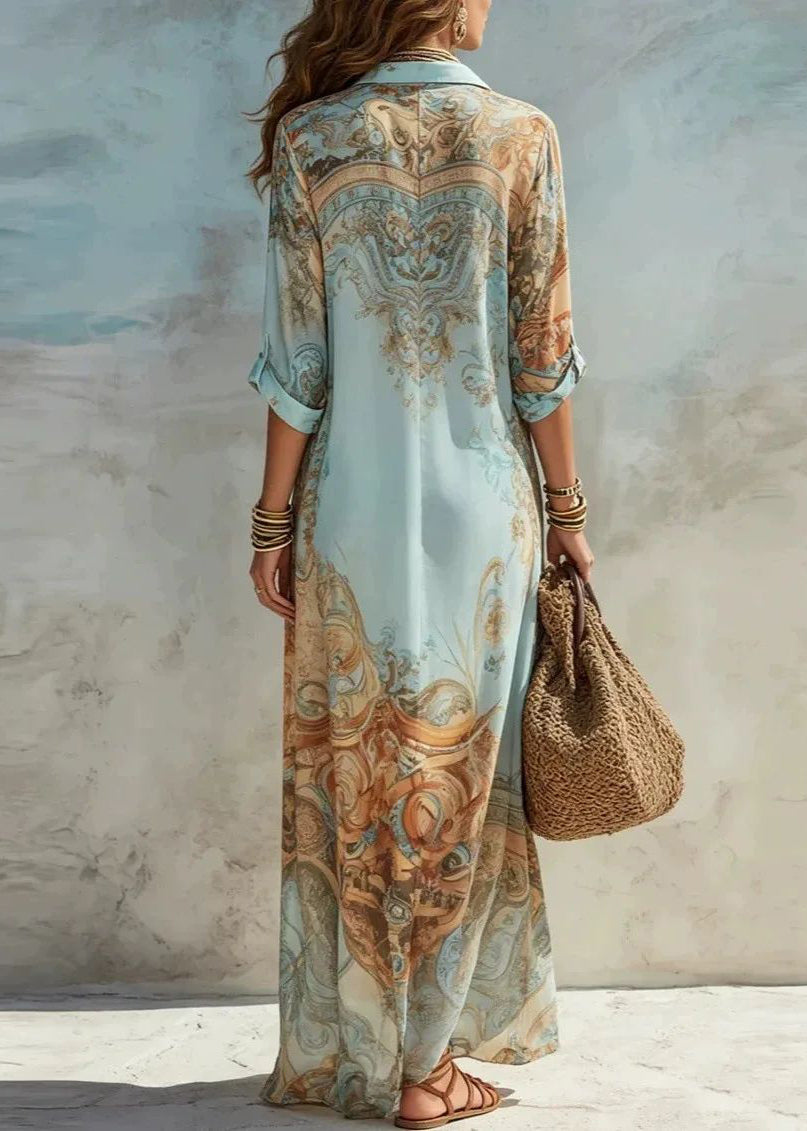 Dames Maxi-jurk met Peter Pan-kraag en Print 4